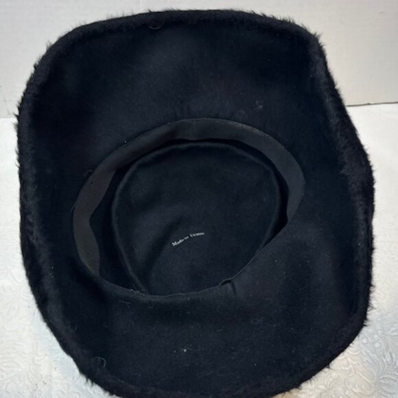 VTG Handmade Black Felt Fur Aileen's Atlanta Bucket Hat Gold Tone Accents - Picture 9 of 12